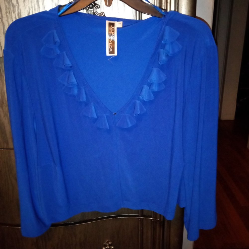 Cute & Hot royal blue V-neck thin jacket with tassels